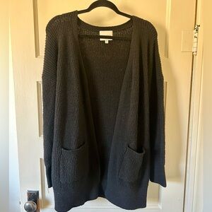 Pink Rose Black Open Front Cardigan